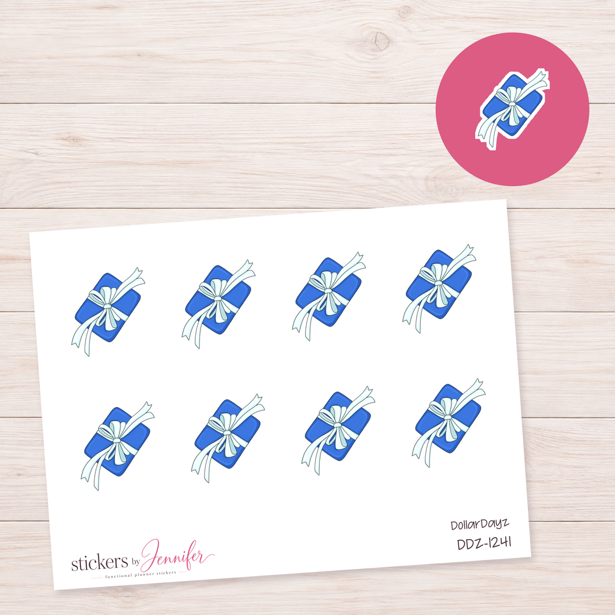 Blue Wrapped Gift Planner Stickers | DDZ-1241