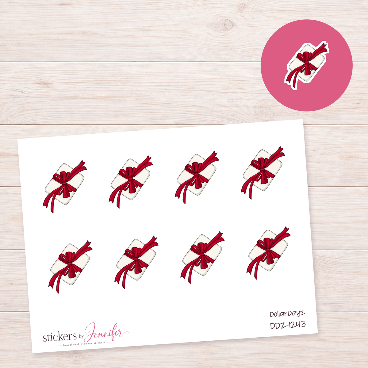 Red Ribbon Gift Planner Stickers | DDZ-1243