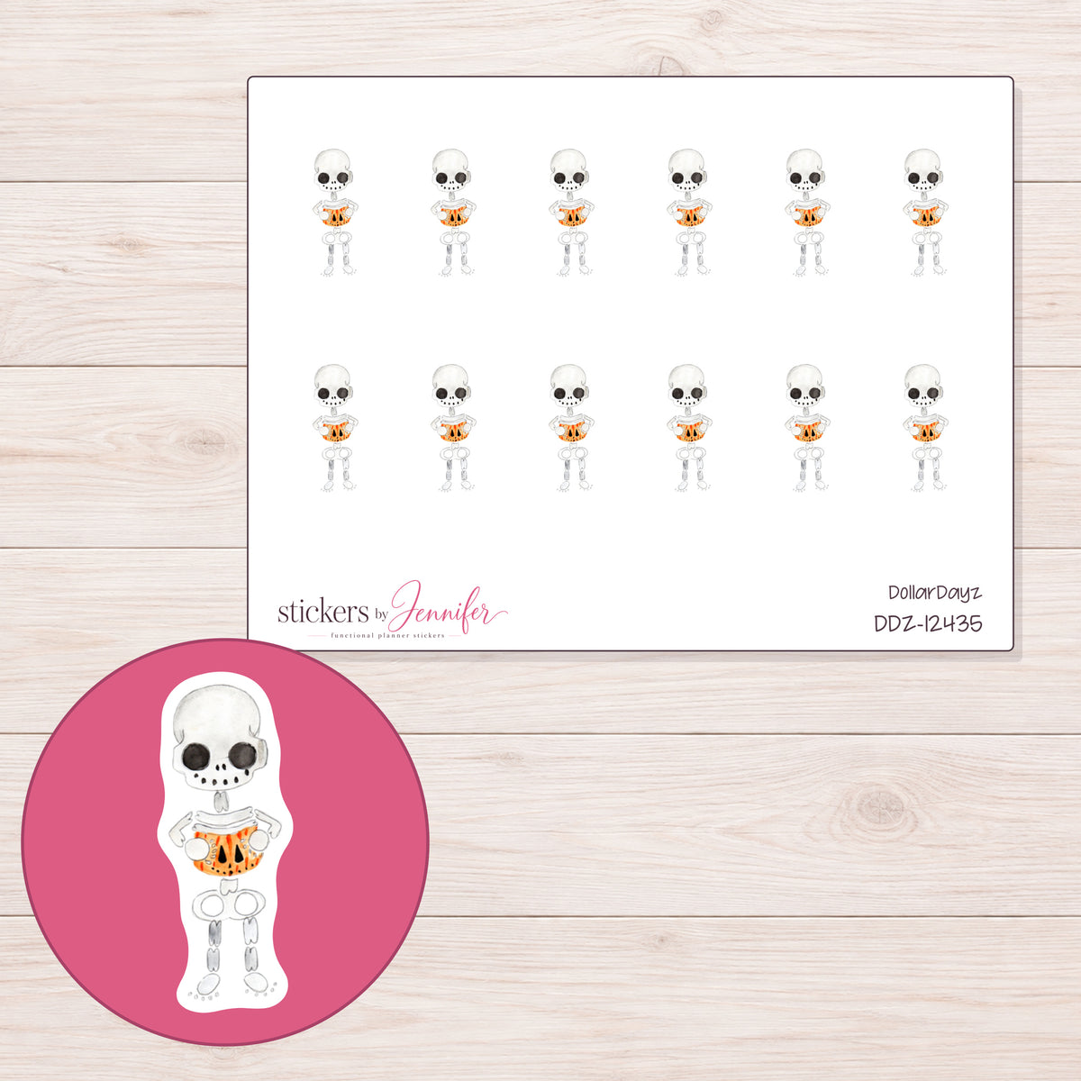 DDZ-12435 planner sticker sheet with enlarged sticker detail