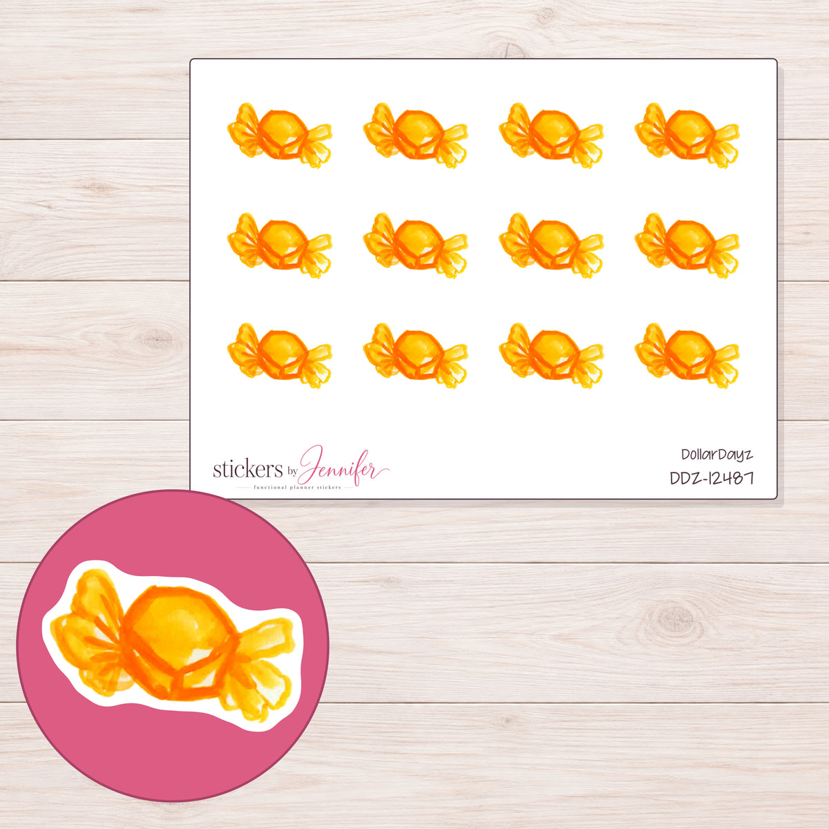 DDZ-12487 planner sticker sheet with enlarged sticker detail