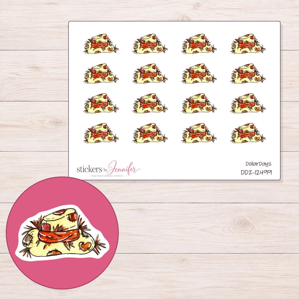 DDZ-12499 planner sticker sheet with enlarged sticker detail