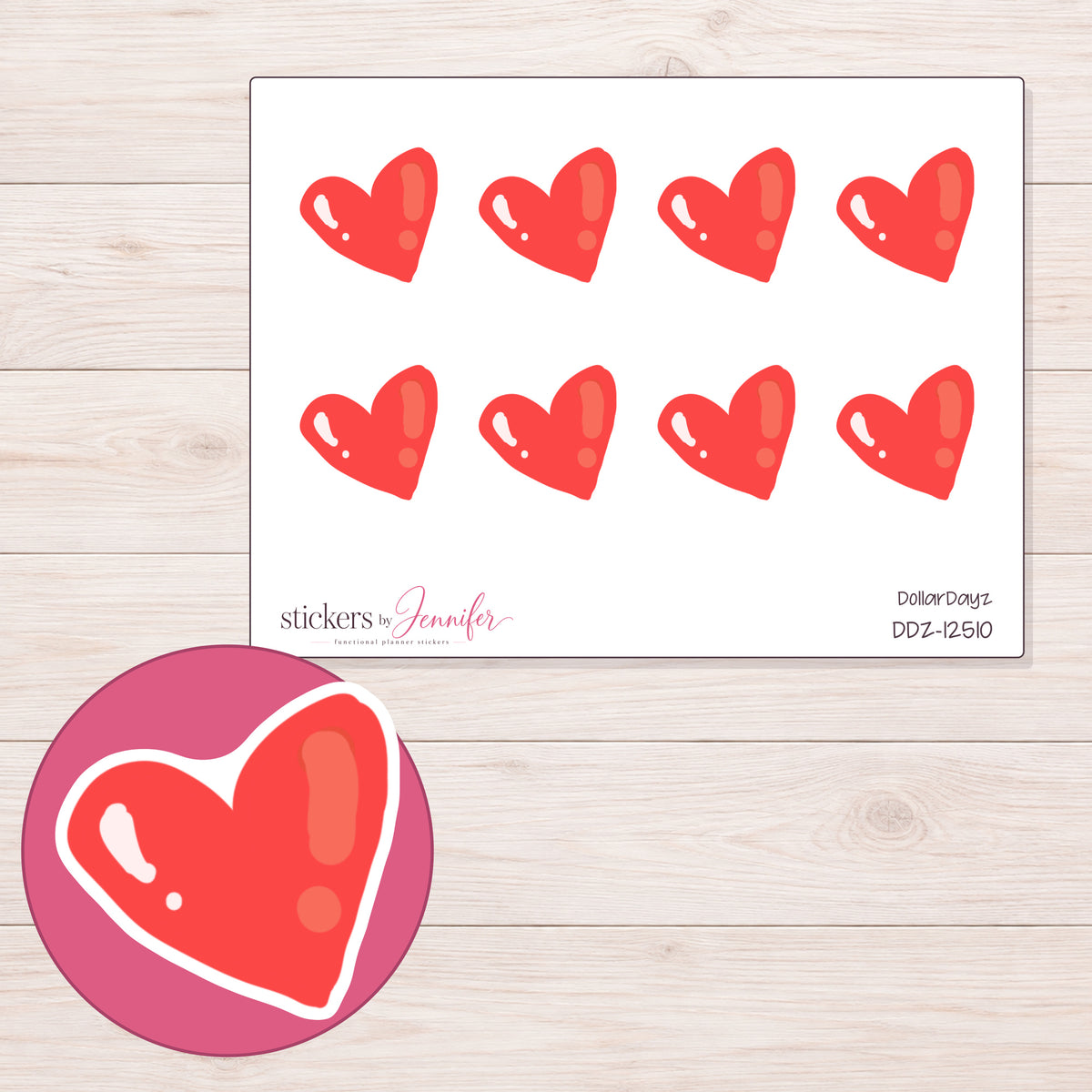 DDZ-12510 planner sticker sheet with enlarged sticker detail