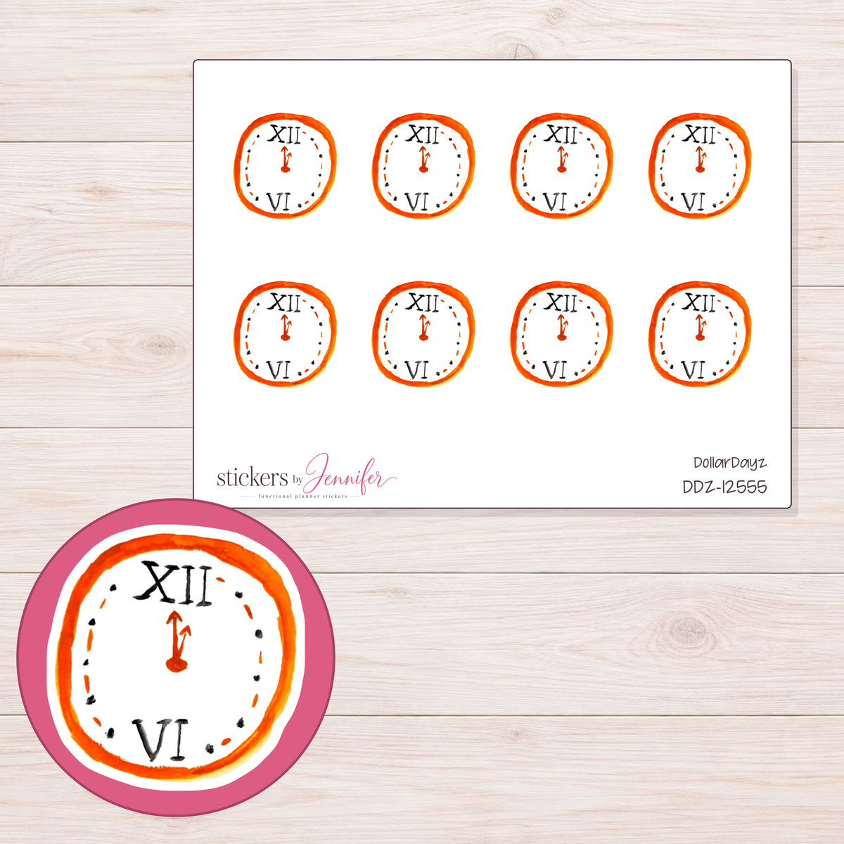 DDZ-12555 planner sticker sheet with enlarged sticker detail