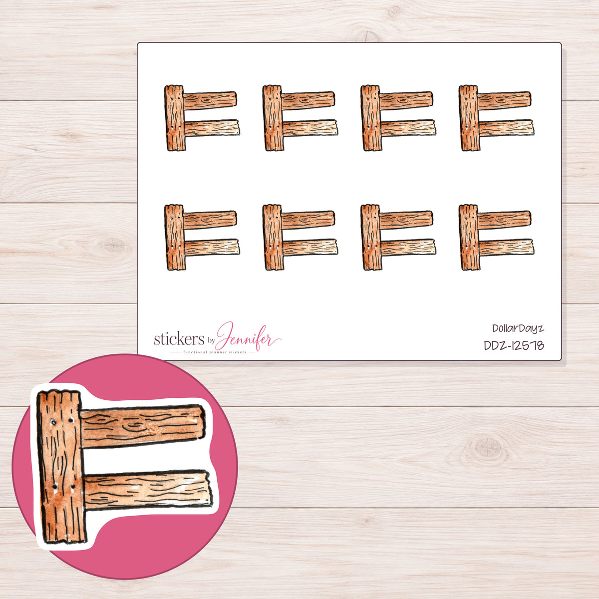 DDZ-12578 planner sticker sheet with enlarged sticker detail