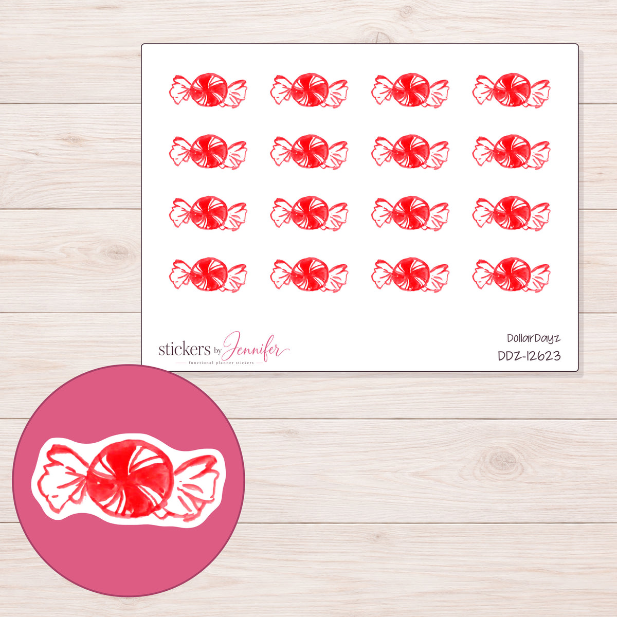 DDZ-12623 planner sticker sheet with enlarged sticker detail