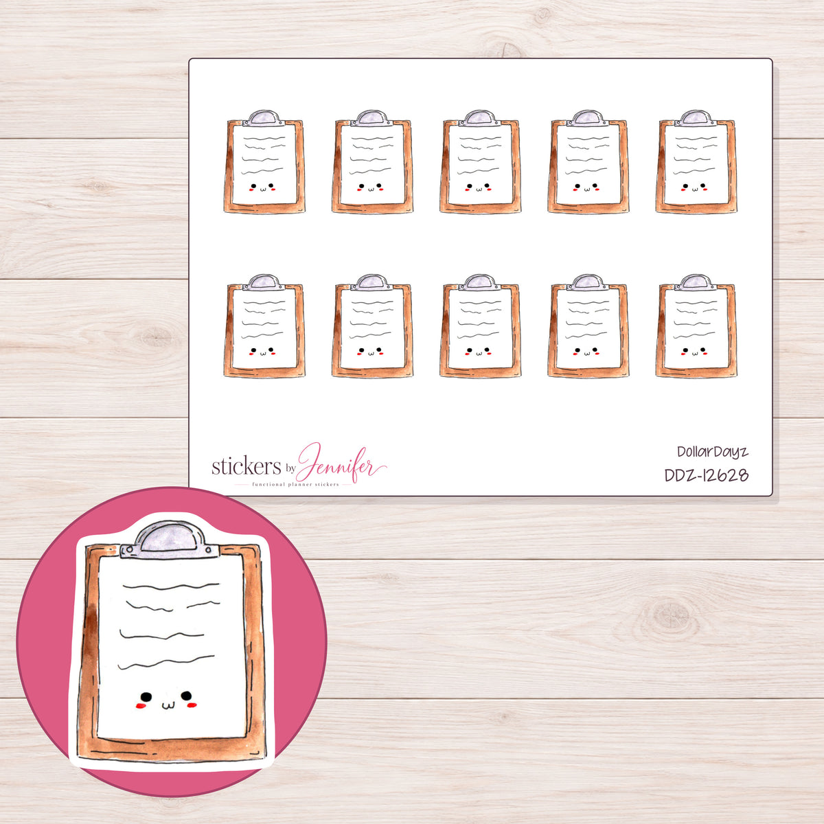 DDZ-12628 planner sticker sheet with enlarged sticker detail