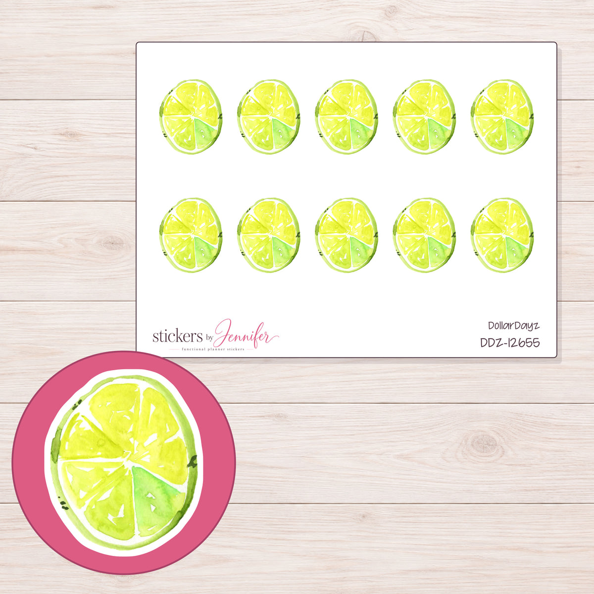 DDZ-12655 planner sticker sheet with enlarged sticker detail