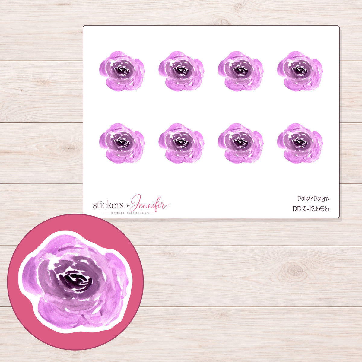 DDZ-12656 planner sticker sheet with enlarged sticker detail