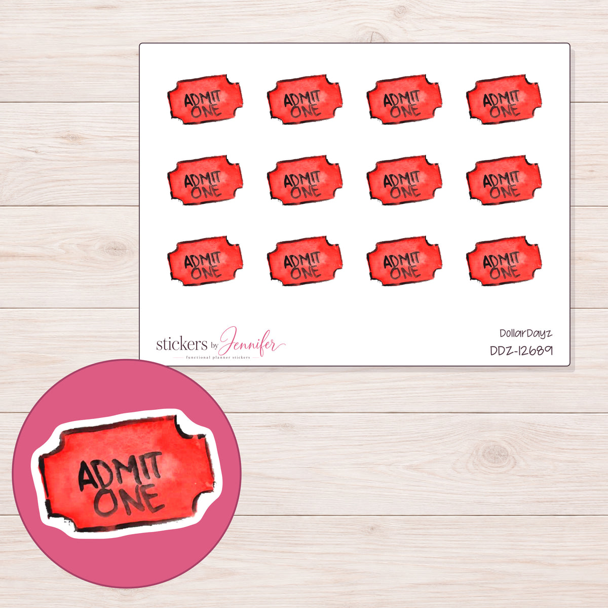 DDZ-12689 planner sticker sheet with enlarged sticker detail