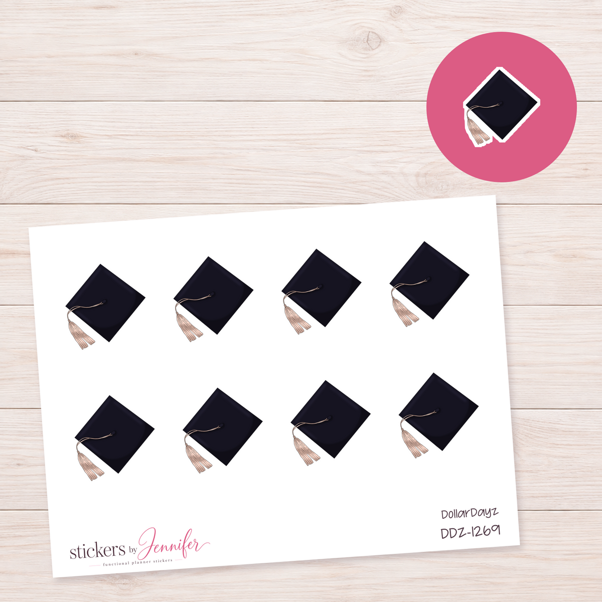 Black Graduation Cap Planner Stickers | DDZ-1269