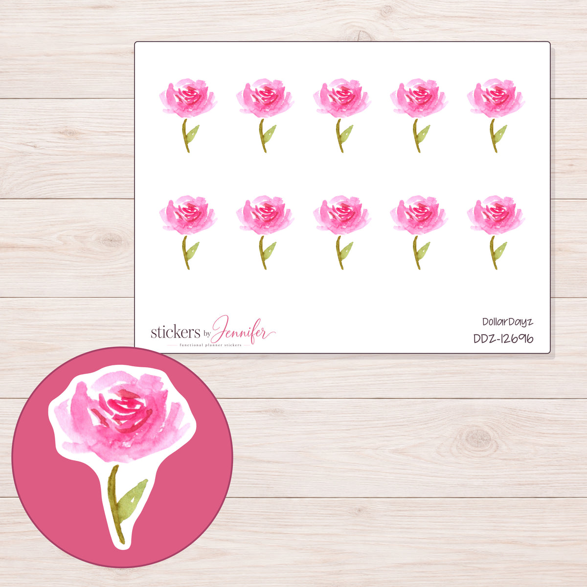 DDZ-12696 planner sticker sheet with enlarged sticker detail