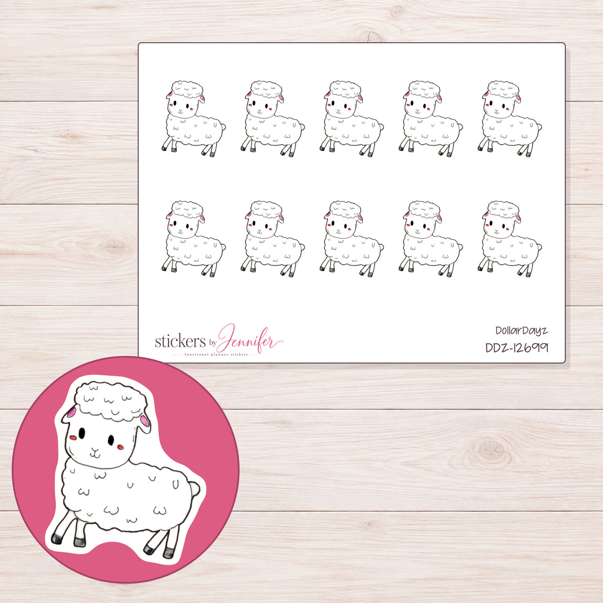 DDZ-12699 planner sticker sheet with enlarged sticker detail