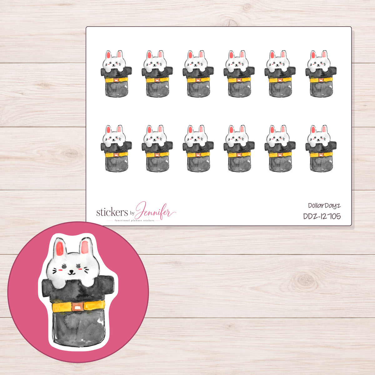 DDZ-12705 planner sticker sheet with enlarged sticker detail