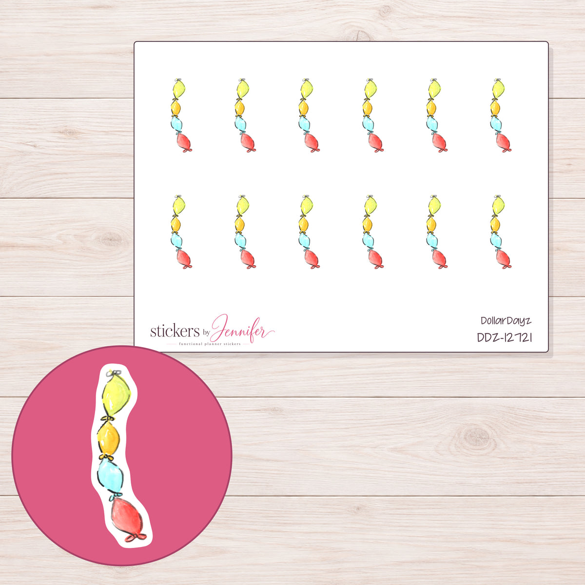 DDZ-12721 planner sticker sheet with enlarged sticker detail