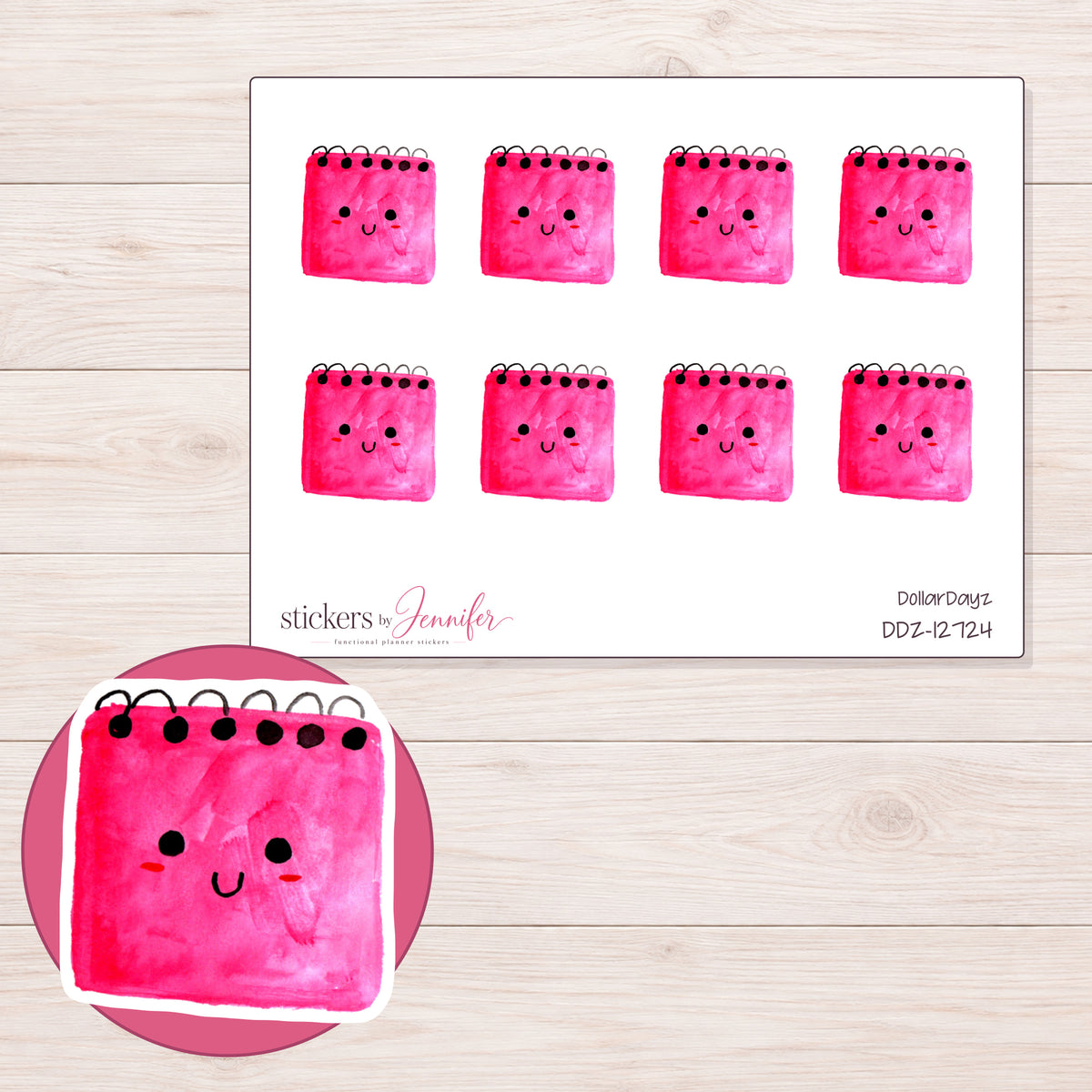 DDZ-12724 planner sticker sheet with enlarged sticker detail