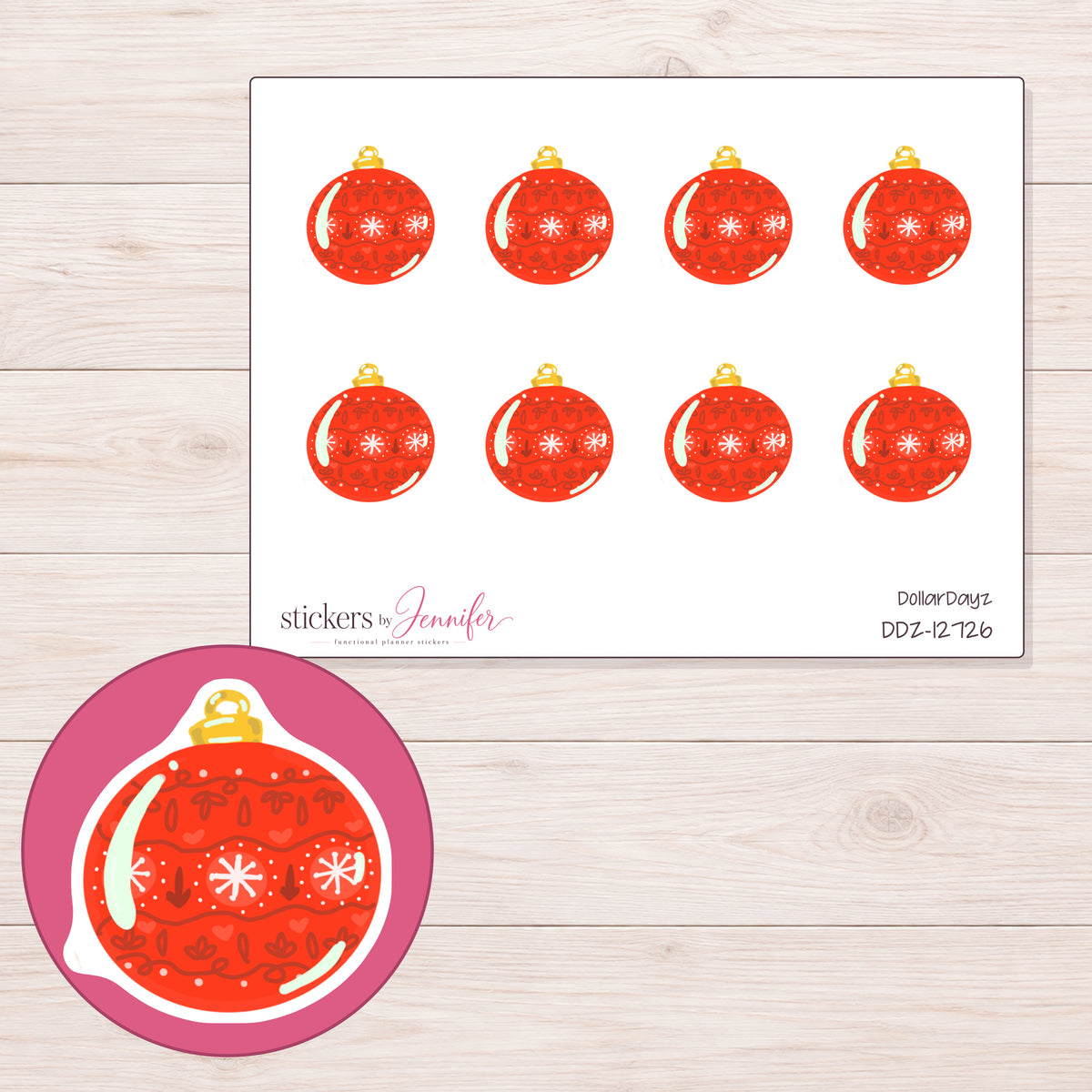 DDZ-12726 planner sticker sheet with enlarged sticker detail