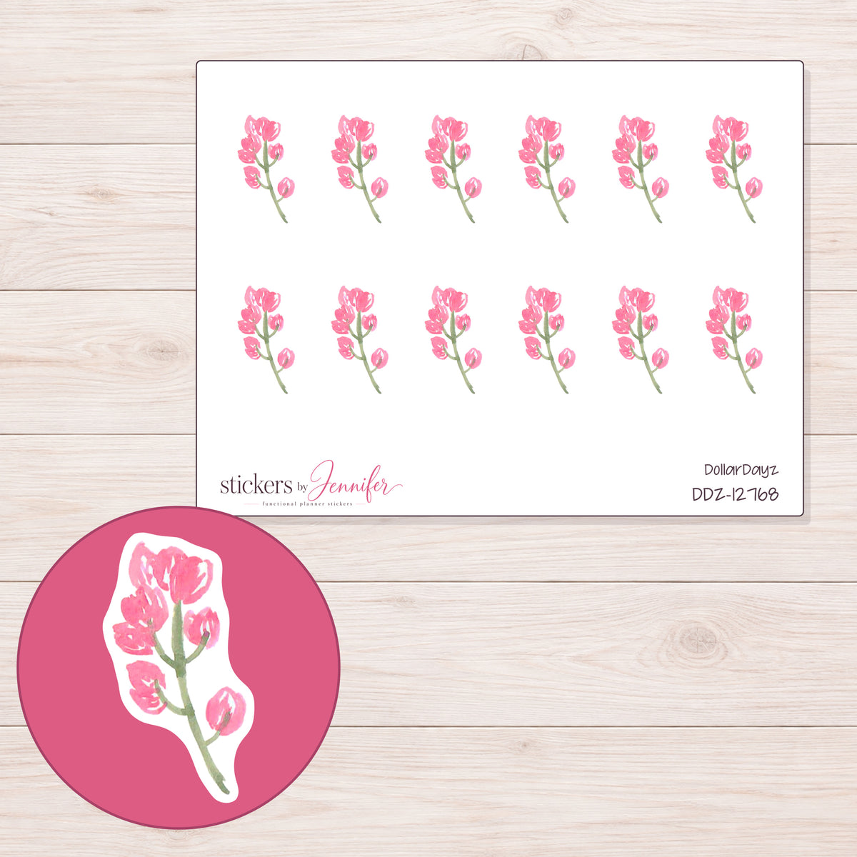 DDZ-12768 planner sticker sheet with enlarged sticker detail