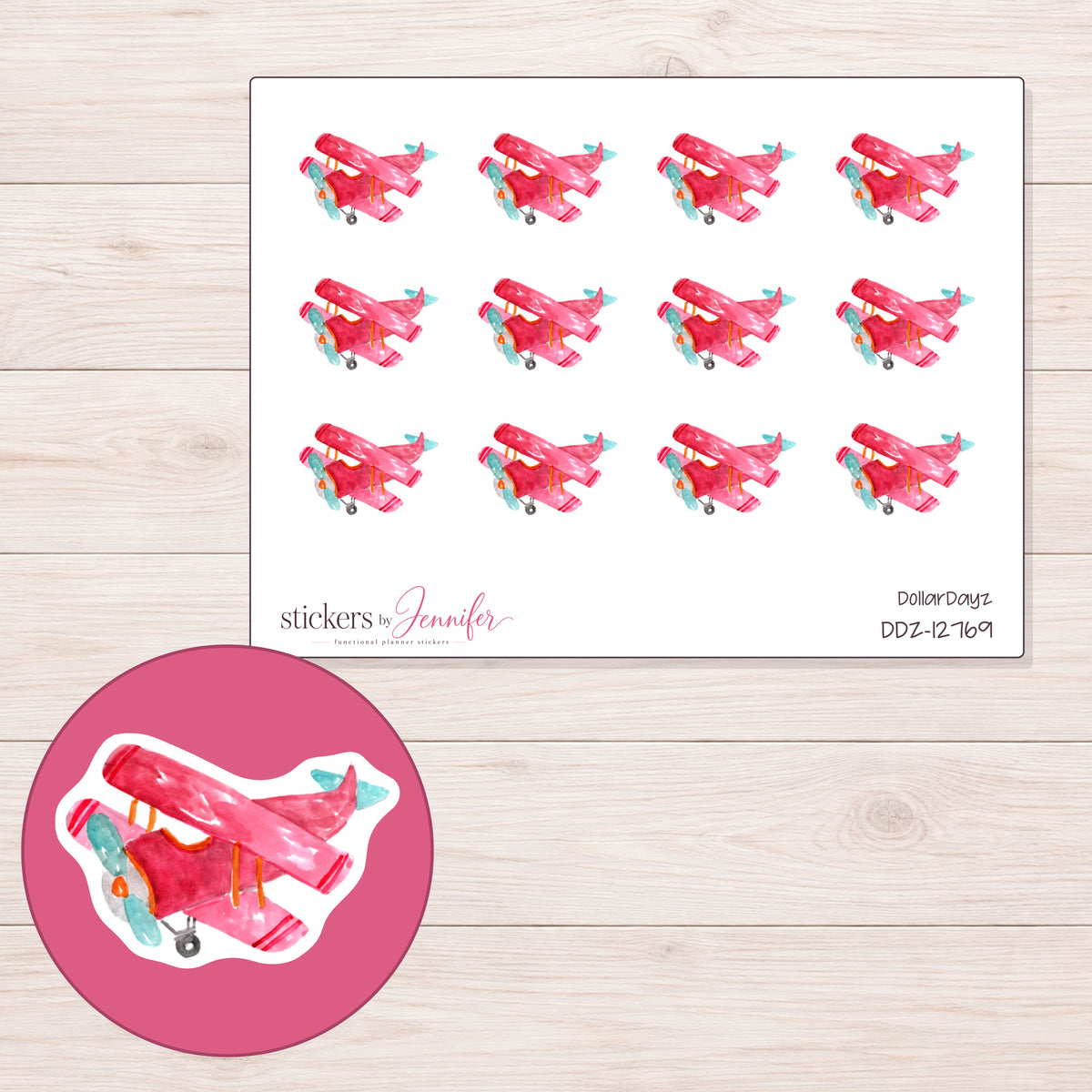 DDZ-12769 planner sticker sheet with enlarged sticker detail