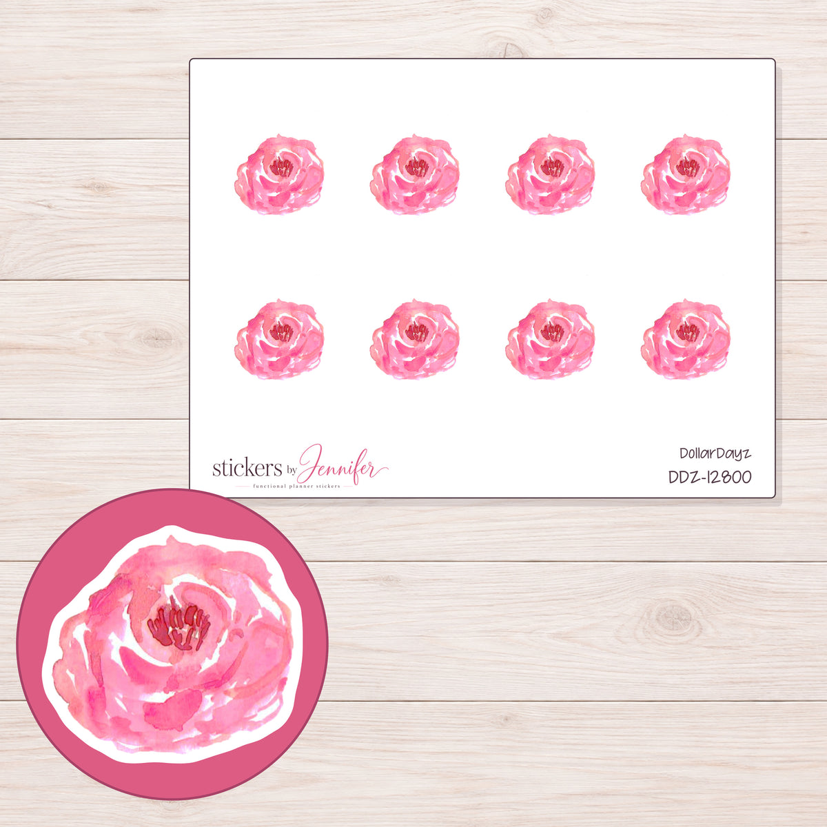 DDZ-12800 planner sticker sheet with enlarged sticker detail