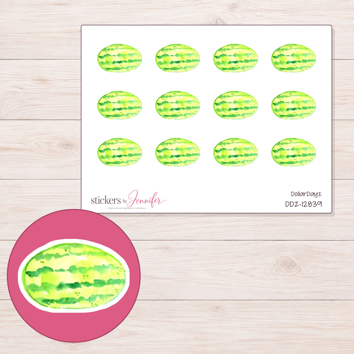 DDZ-12839 planner sticker sheet with enlarged sticker detail