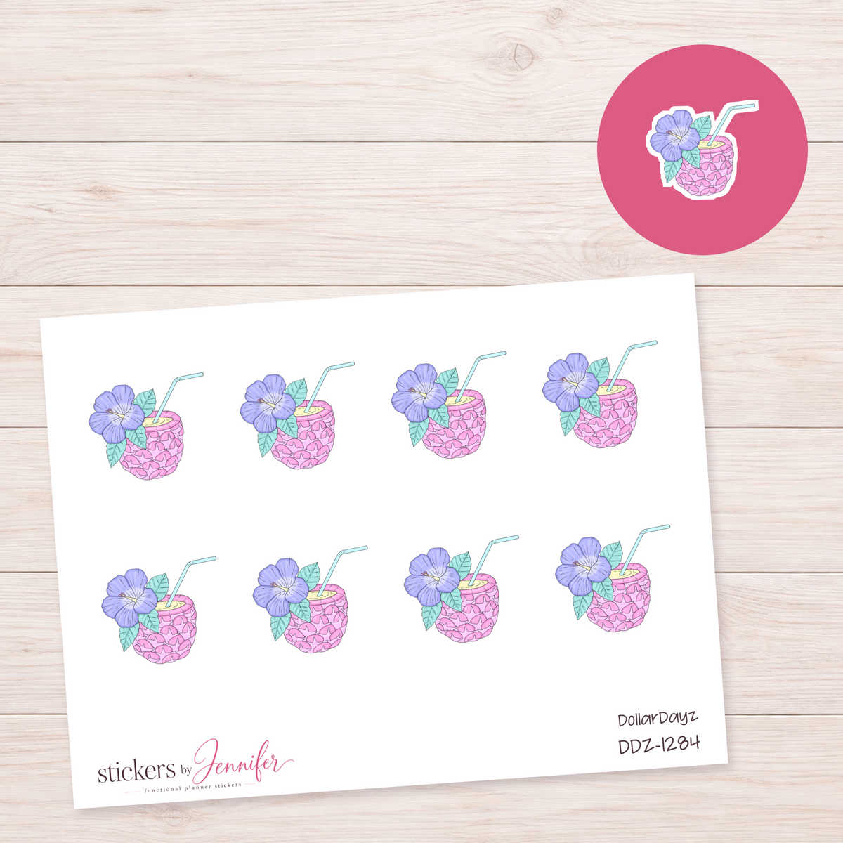Floral Coconut Drink Planner Stickers | DDZ-1284