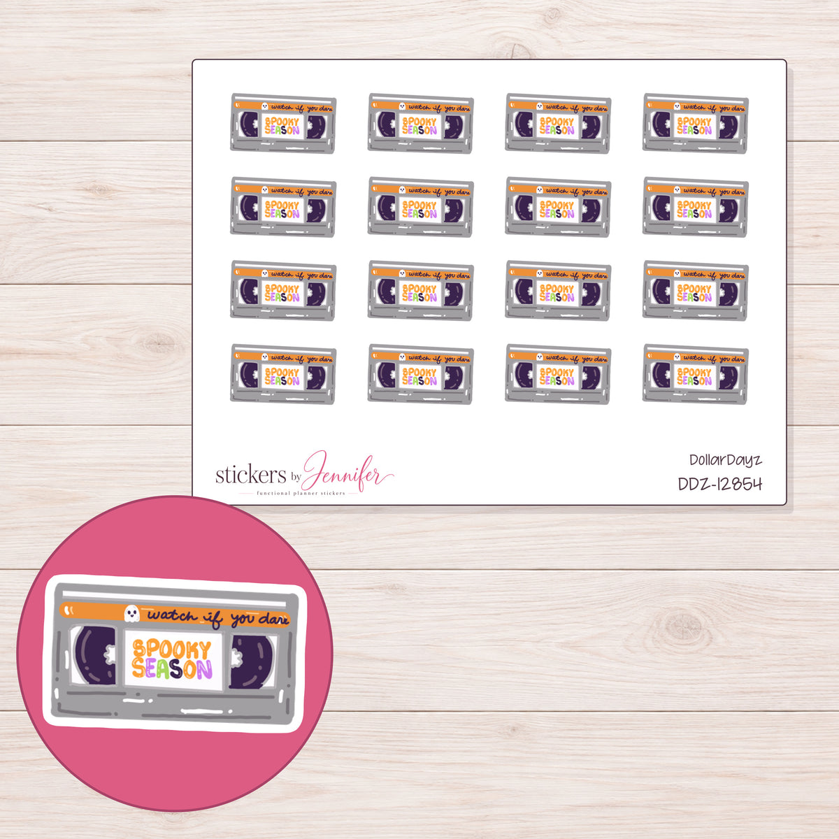 DDZ-12854 planner sticker sheet with enlarged sticker detail
