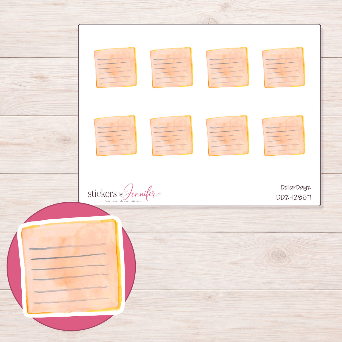 DDZ-12857 planner sticker sheet with enlarged sticker detail