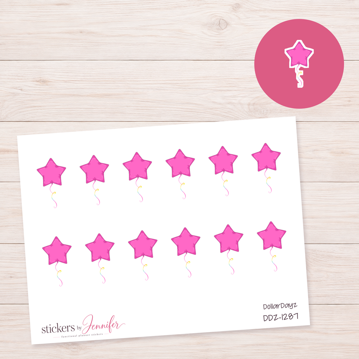 Pink Star Balloon Planner Stickers | DDZ-1287