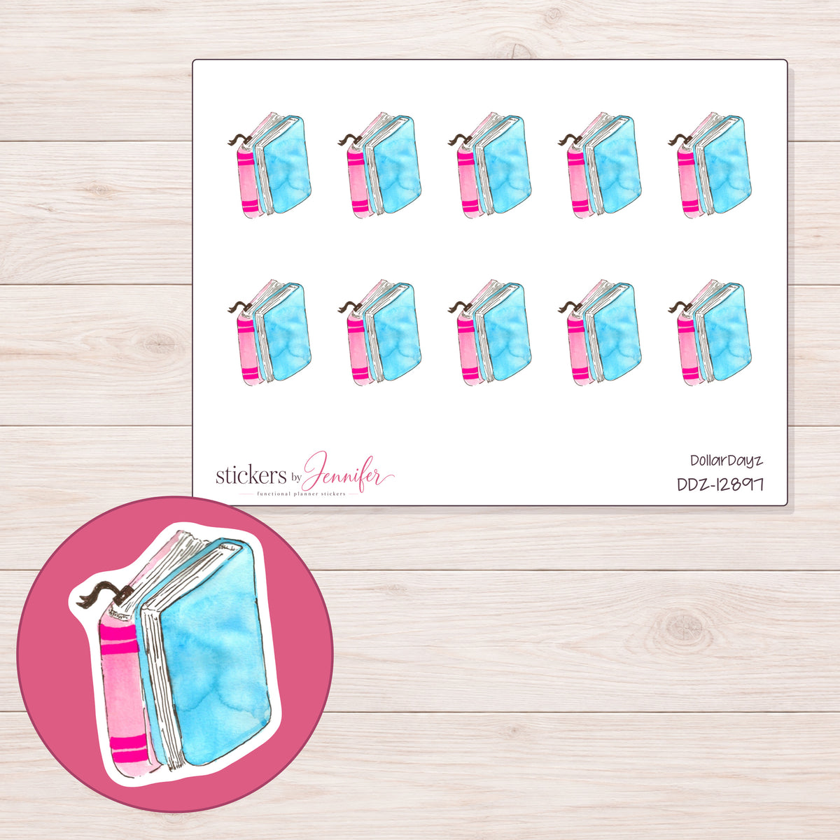 DDZ-12897 planner sticker sheet with enlarged sticker detail