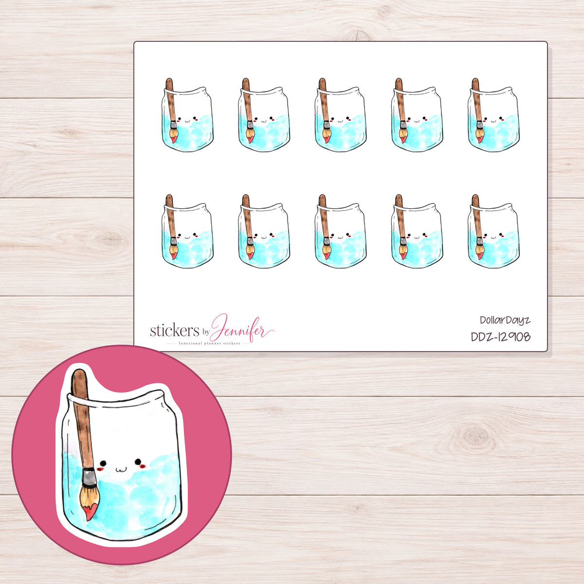 DDZ-12908 planner sticker sheet with enlarged sticker detail