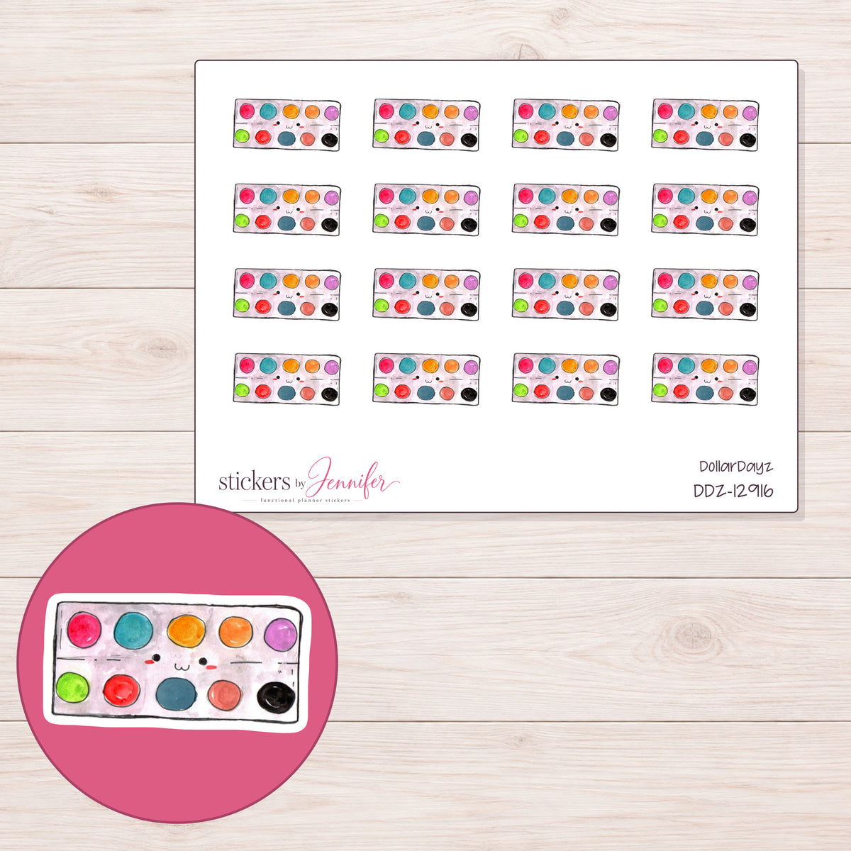 DDZ-12916 planner sticker sheet with enlarged sticker detail