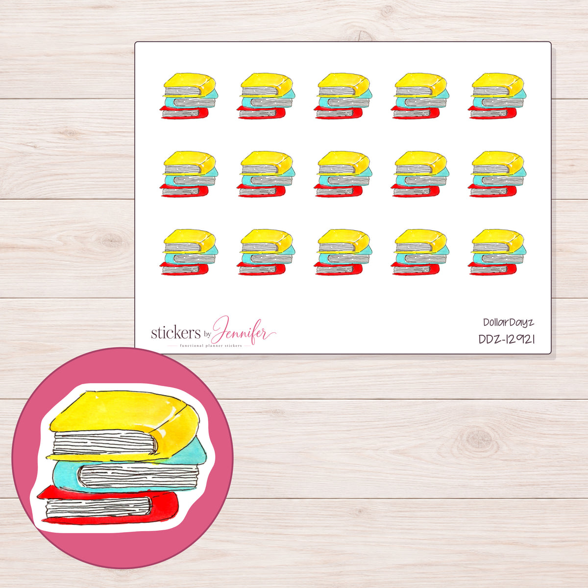 DDZ-12921 planner sticker sheet with enlarged sticker detail