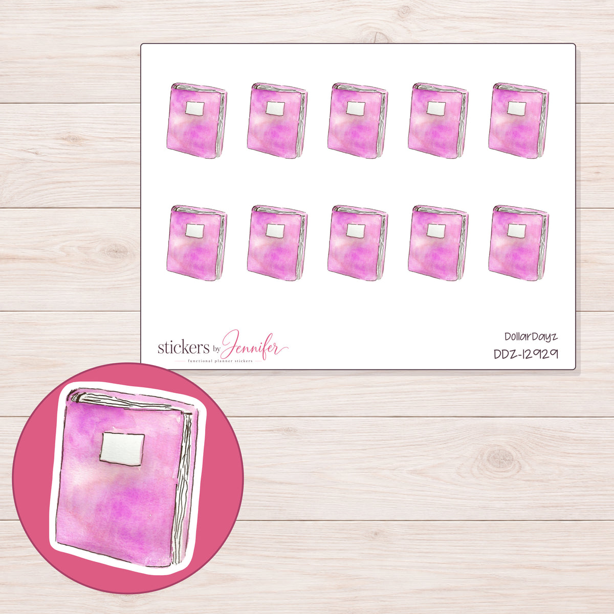 DDZ-12929 planner sticker sheet with enlarged sticker detail