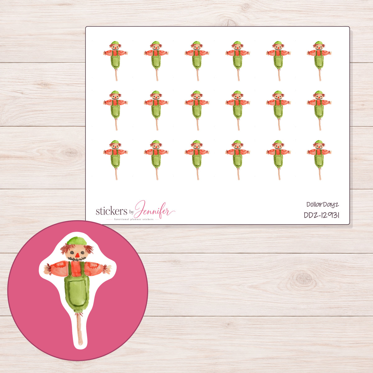 DDZ-12931 planner sticker sheet with enlarged sticker detail