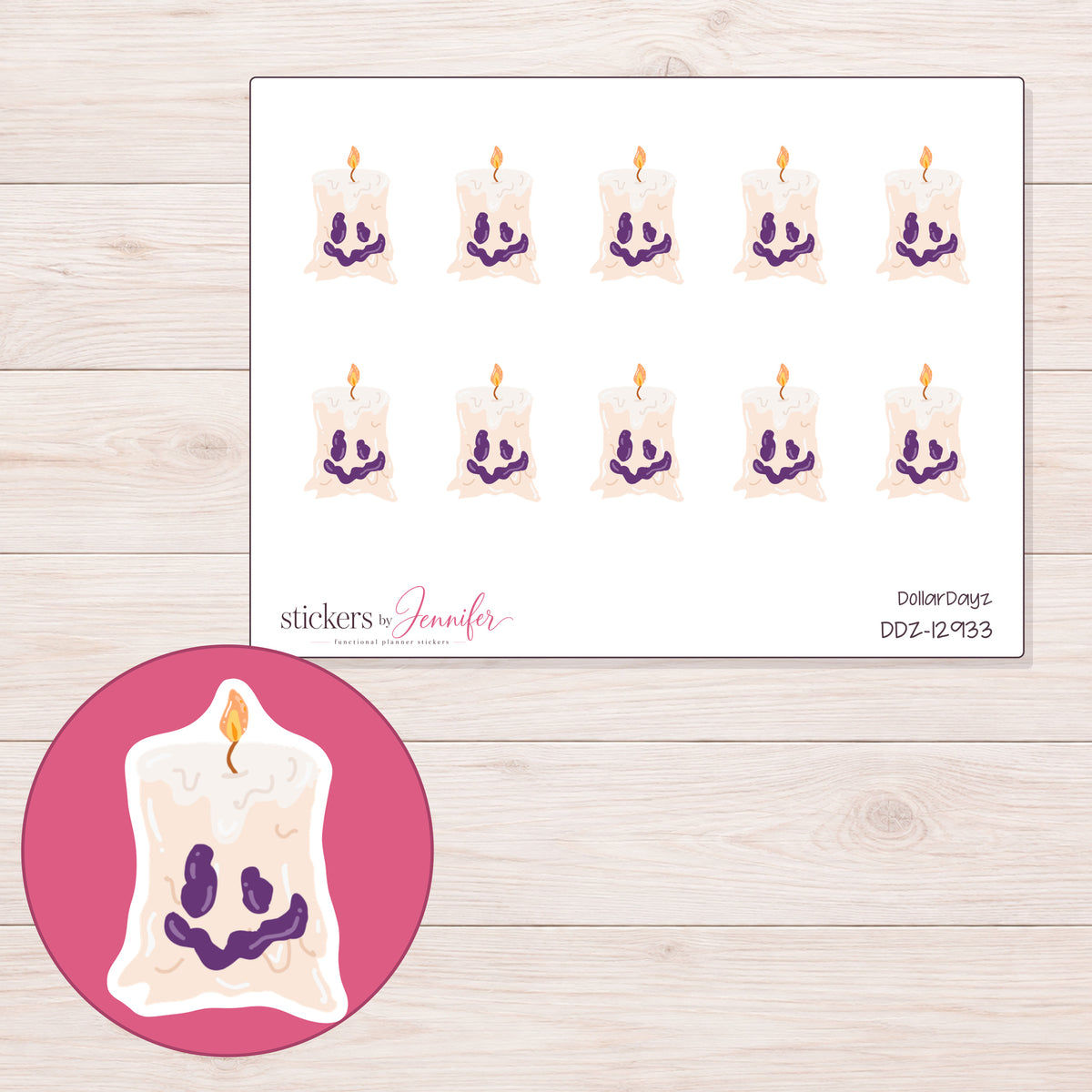 DDZ-12933 planner sticker sheet with enlarged sticker detail