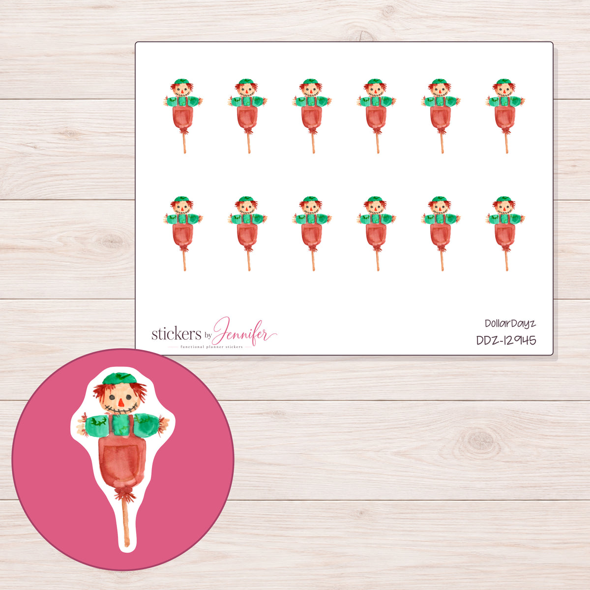 DDZ-12945 planner sticker sheet with enlarged sticker detail