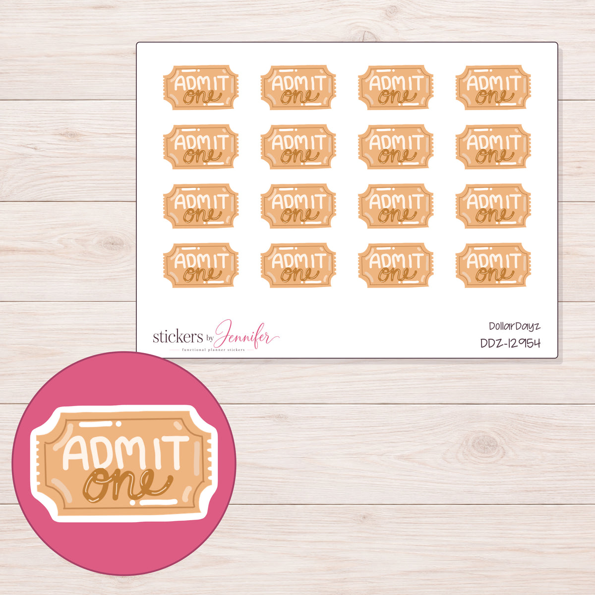 DDZ-12954 planner sticker sheet with enlarged sticker detail