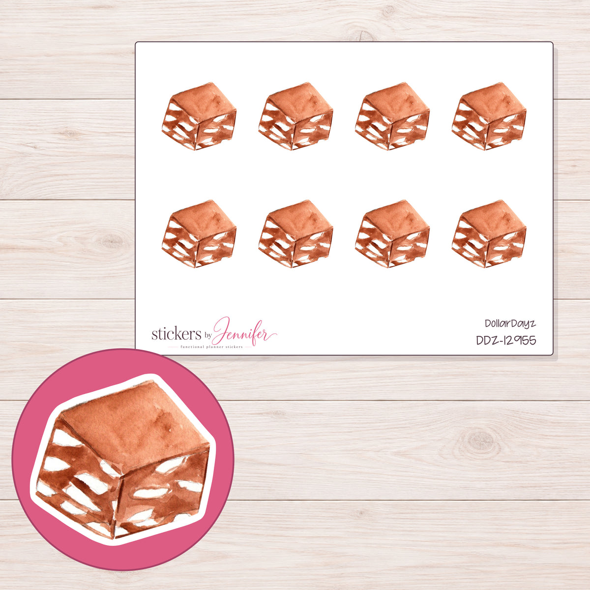 DDZ-12955 planner sticker sheet with enlarged sticker detail