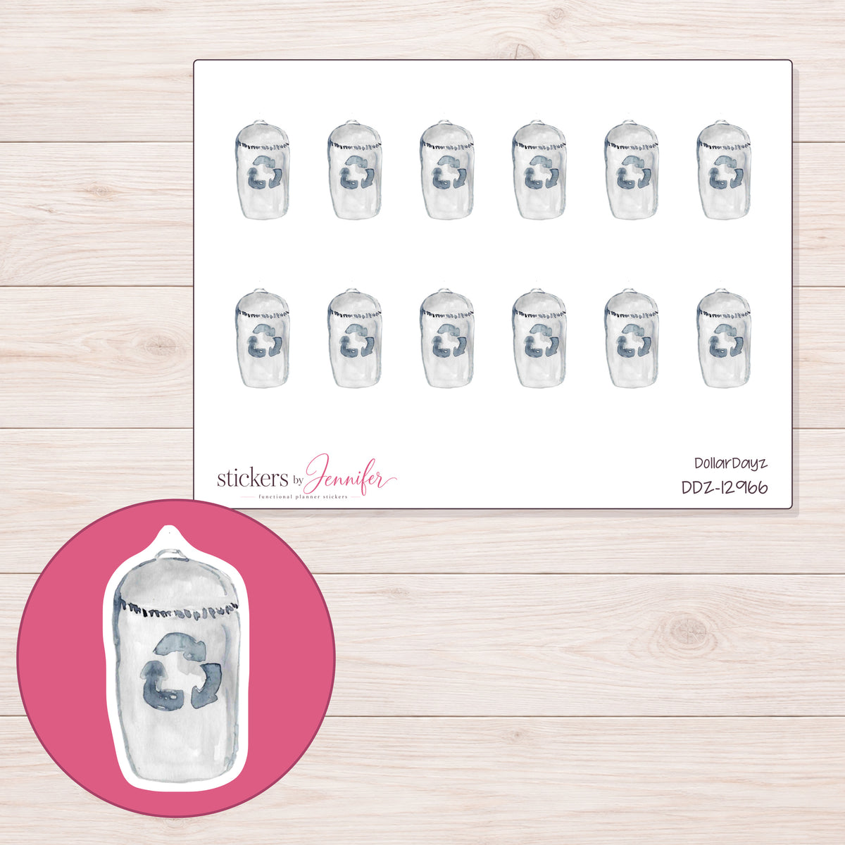 DDZ-12966 planner sticker sheet with enlarged sticker detail