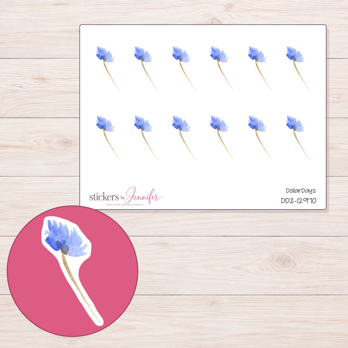 DDZ-12970 planner sticker sheet with enlarged sticker detail