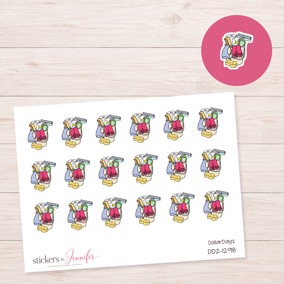 Gray Cleaning Bucket Planner Stickers | DDZ-1298