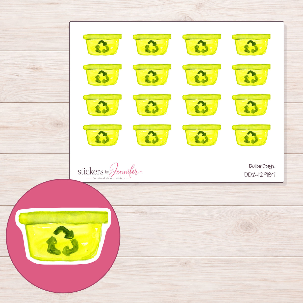 DDZ-12987 planner sticker sheet with enlarged sticker detail