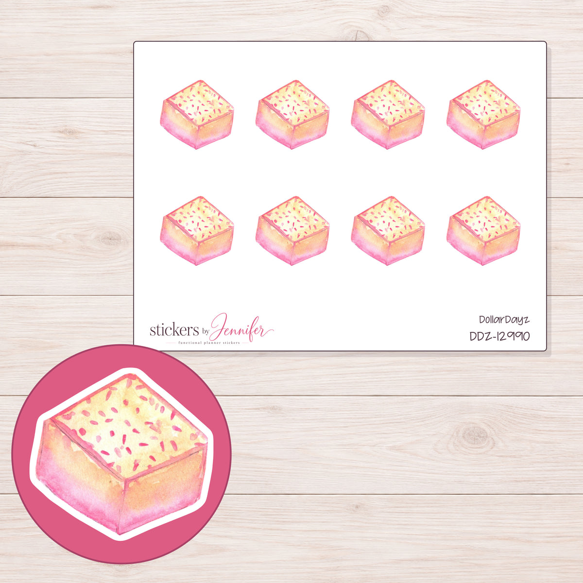 DDZ-12990 planner sticker sheet with enlarged sticker detail