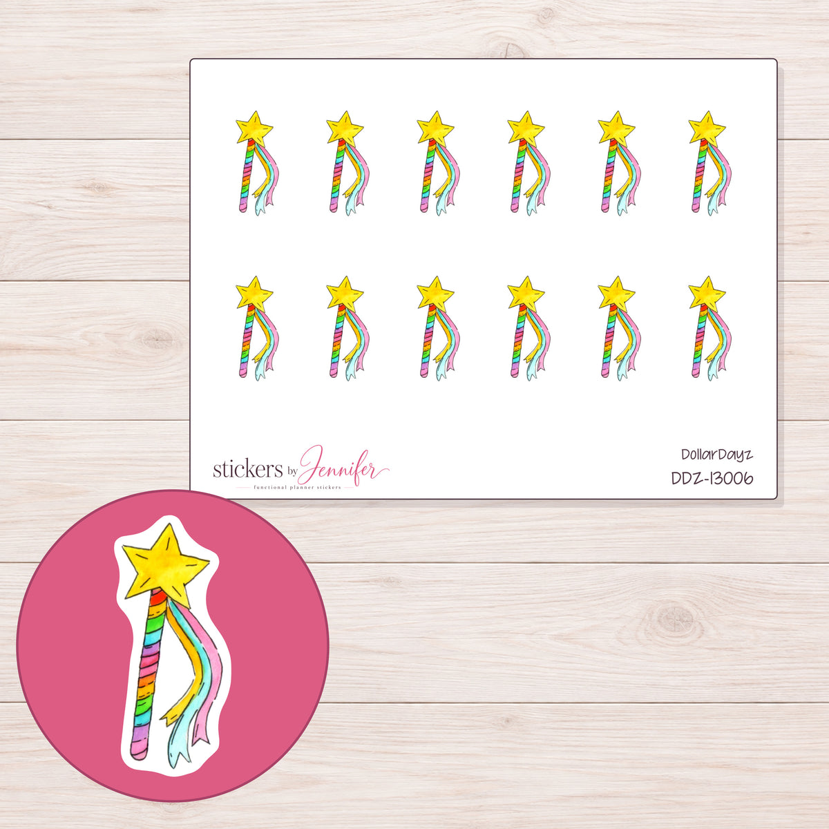 DDZ-13006 planner sticker sheet with enlarged sticker detail