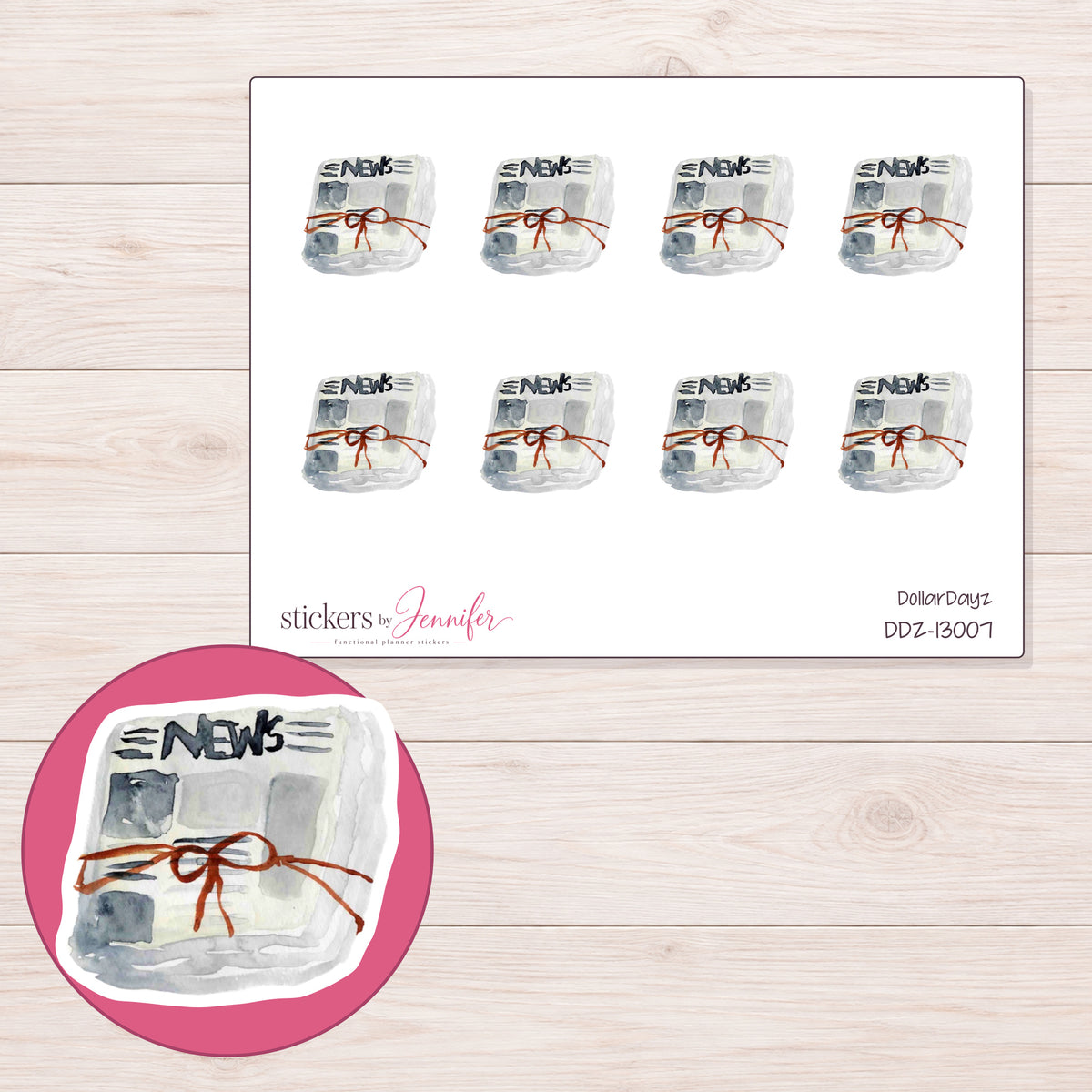 DDZ-13007 planner sticker sheet with enlarged sticker detail