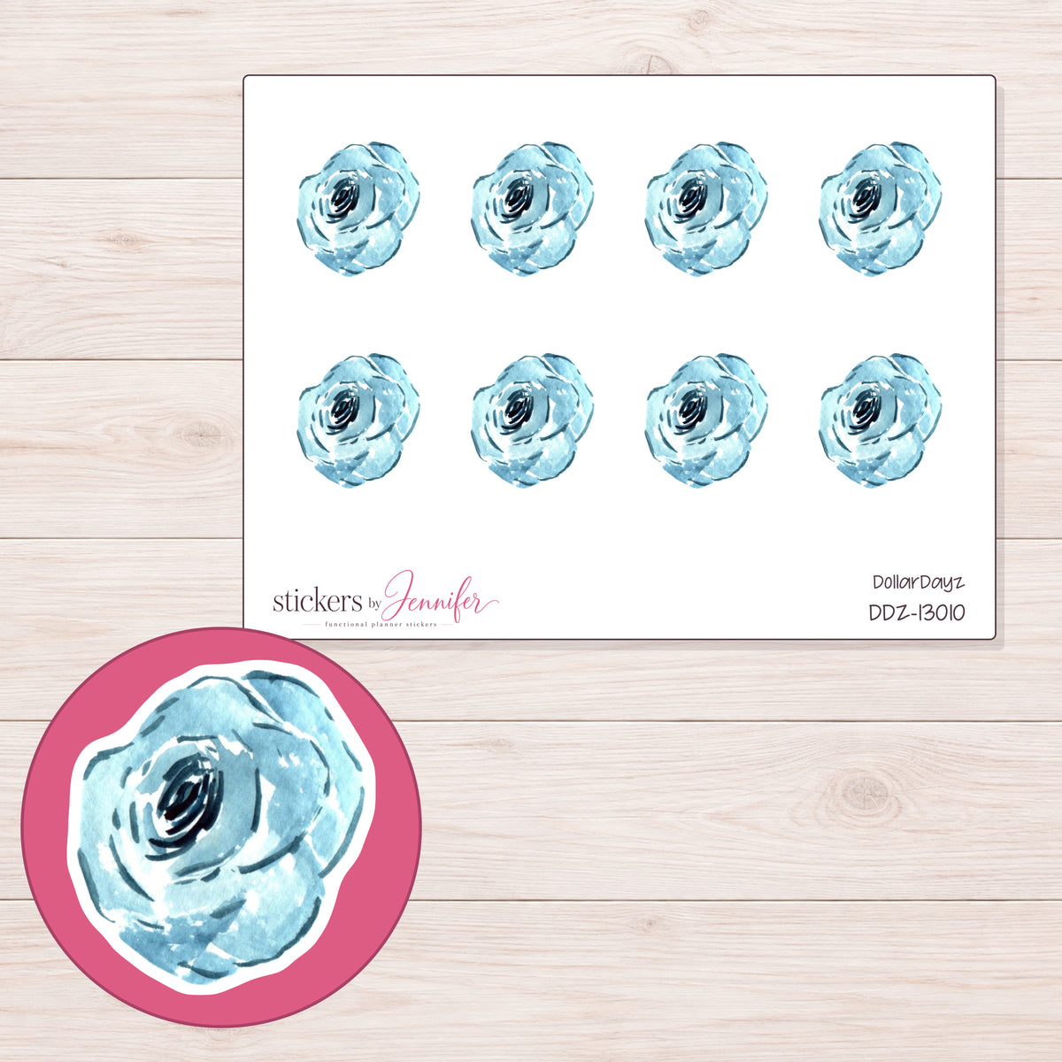 DDZ-13010 planner sticker sheet with enlarged sticker detail