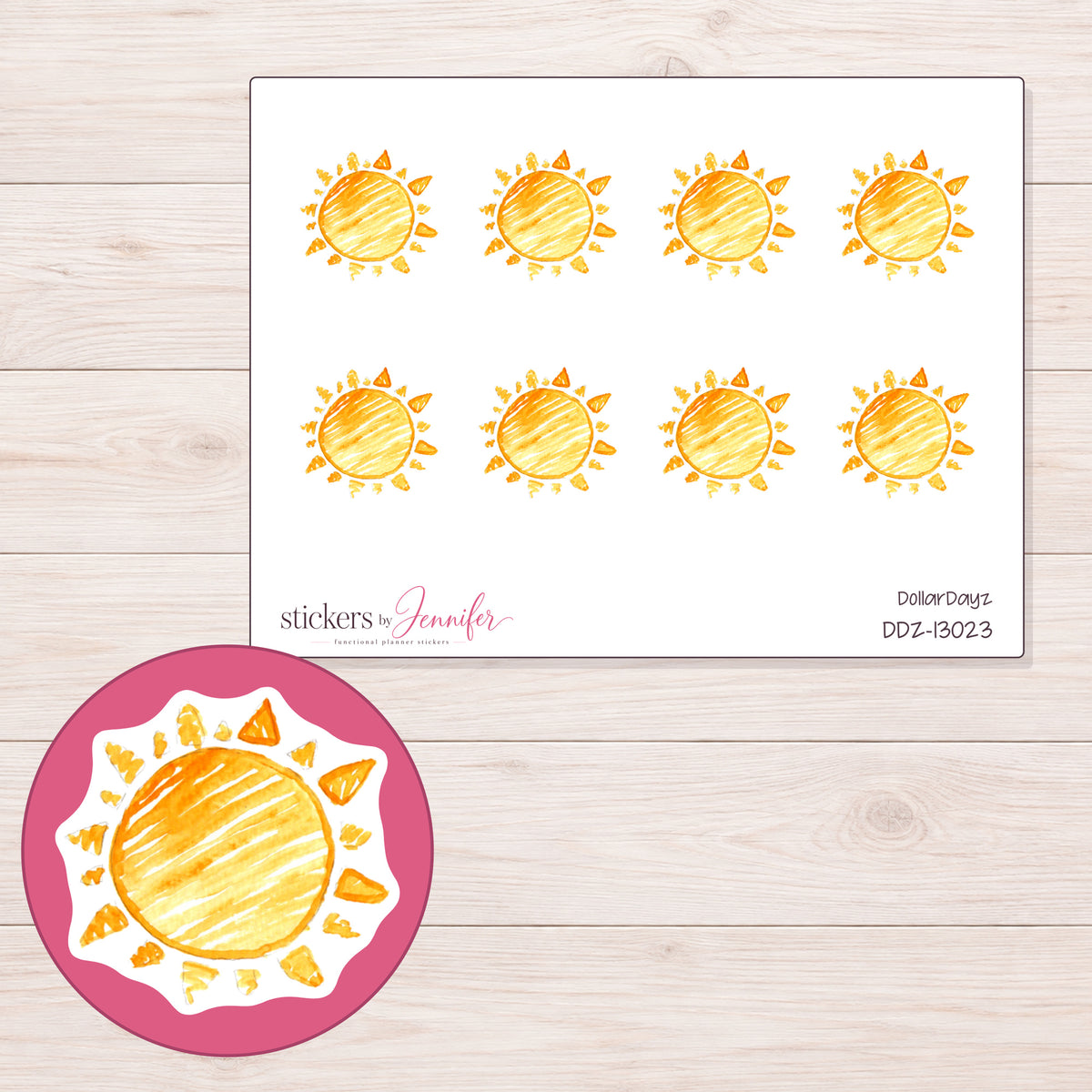 DDZ-13023 planner sticker sheet with enlarged sticker detail
