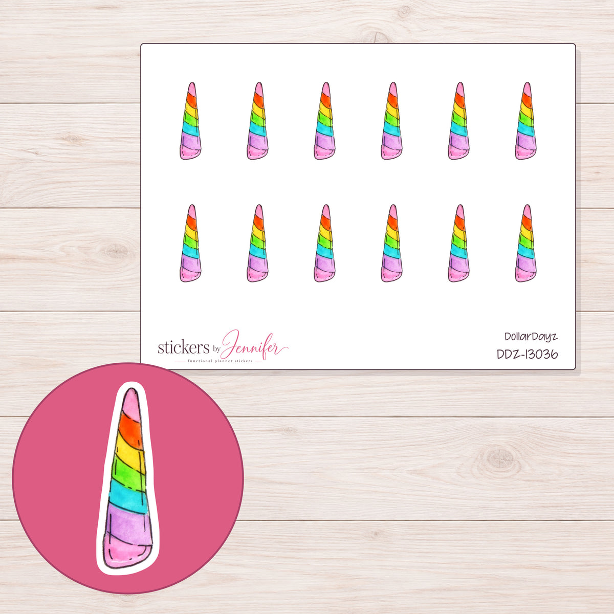 DDZ-13036 planner sticker sheet with enlarged sticker detail