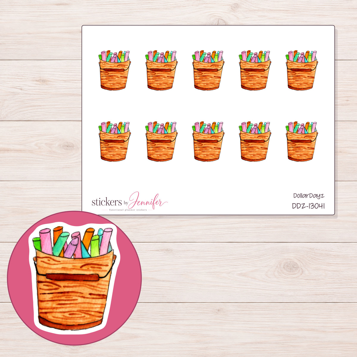 DDZ-13041 planner sticker sheet with enlarged sticker detail