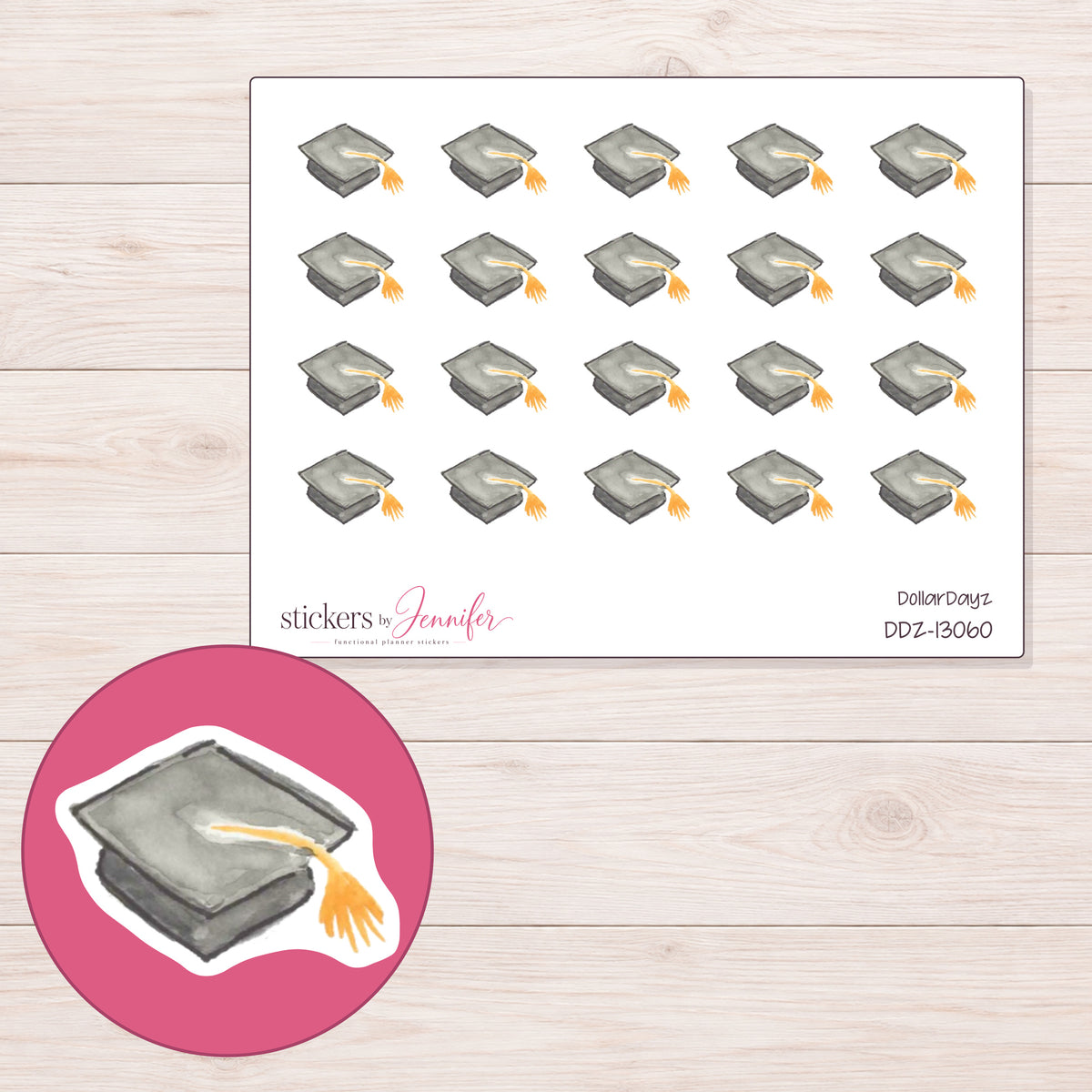 DDZ-13060 planner sticker sheet with enlarged sticker detail